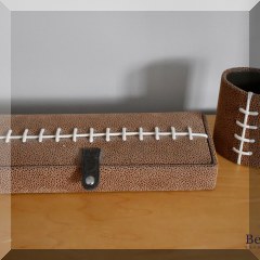 D39. Football pencil holder and case desk accessories - $6 and $4